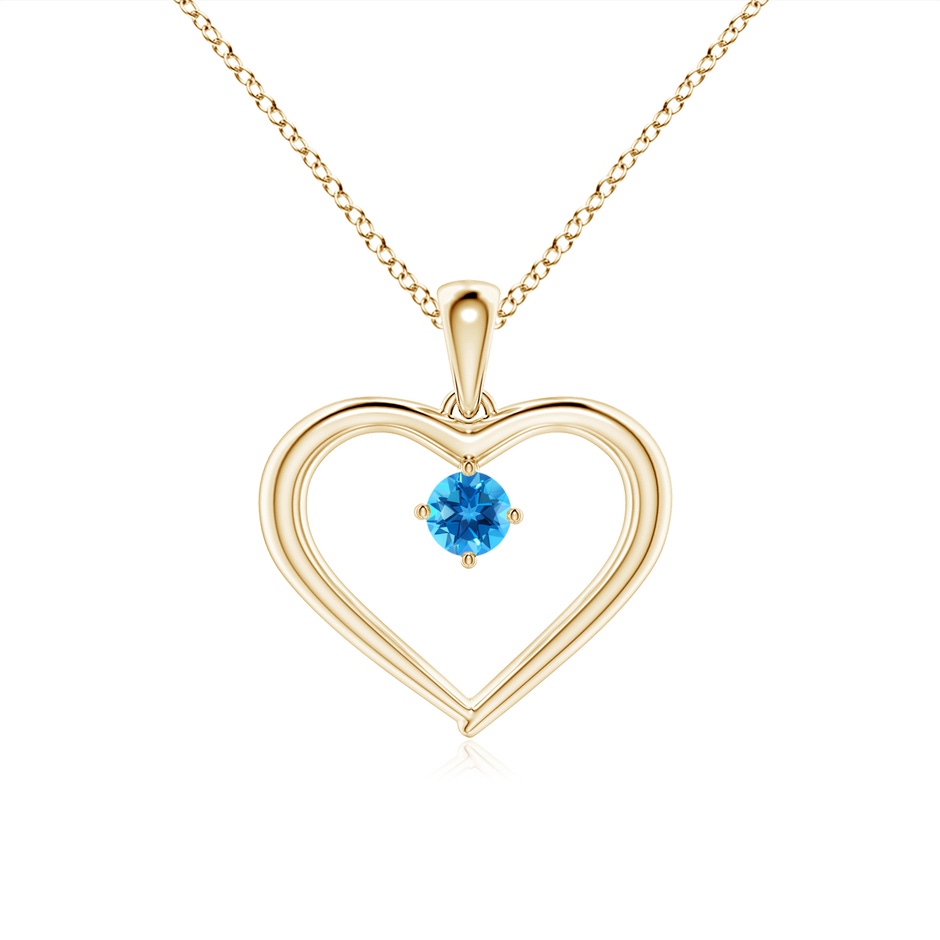 3mm AAAA Solitaire Round Swiss Blue Topaz Open Heart Pendant in Yellow Gold 