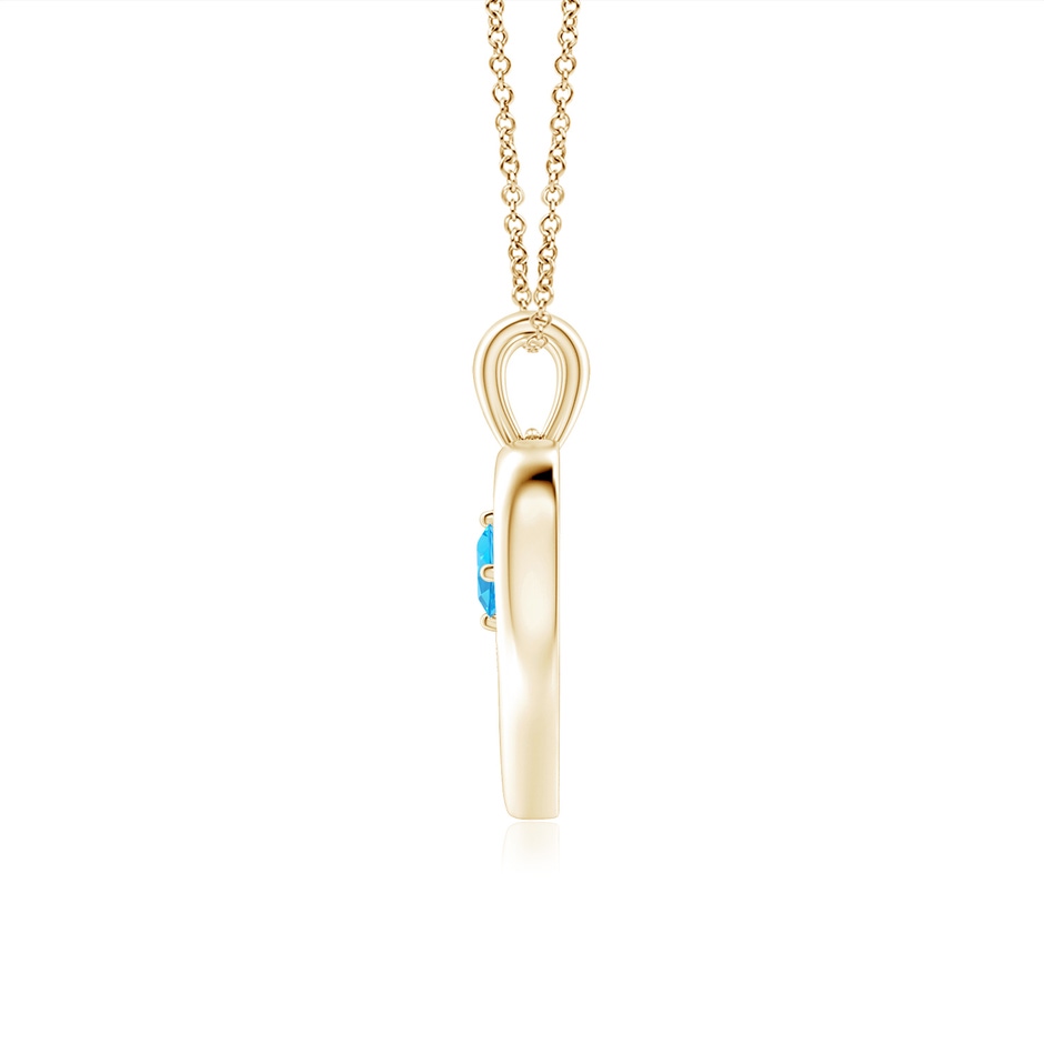 3mm AAAA Solitaire Round Swiss Blue Topaz Open Heart Pendant in Yellow Gold side-1