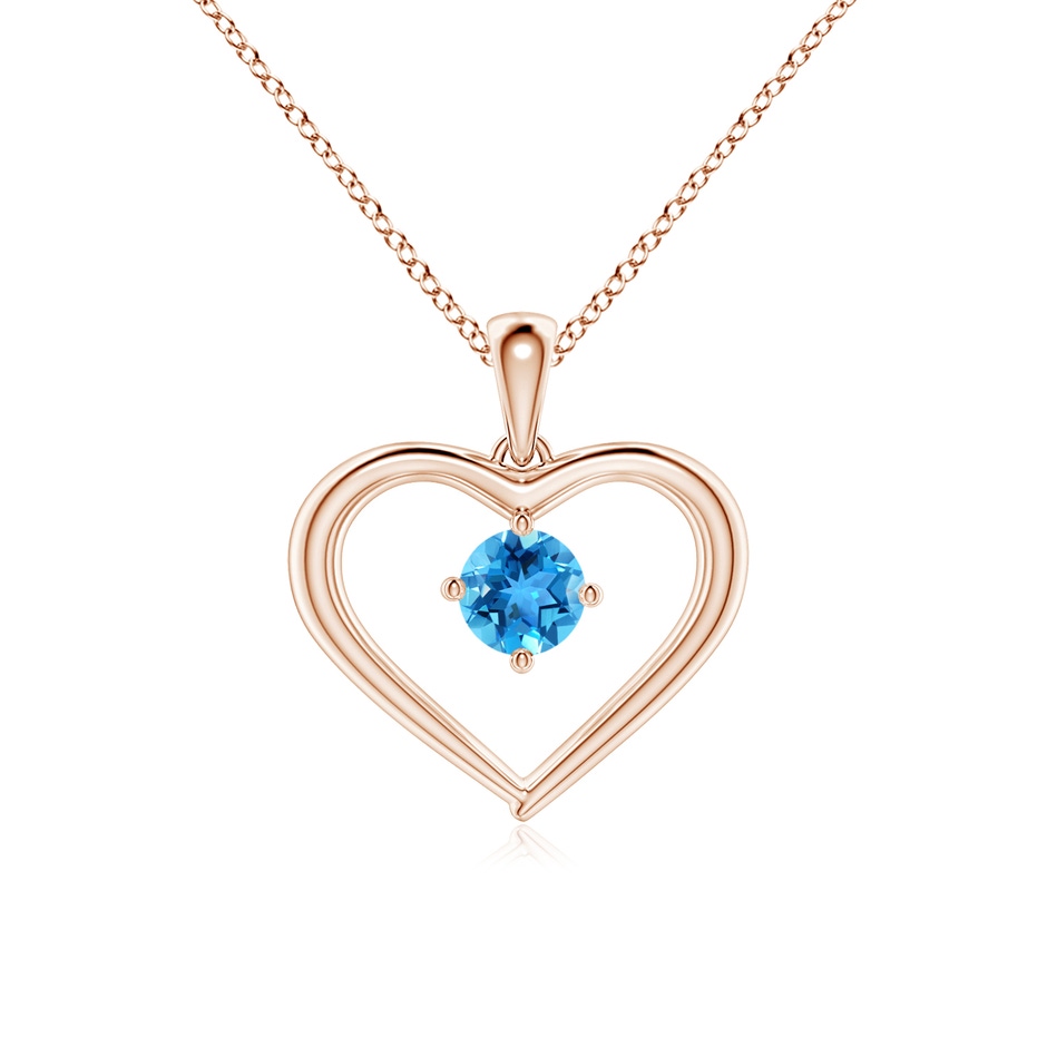 4mm AAA Solitaire Round Swiss Blue Topaz Open Heart Pendant in Rose Gold 