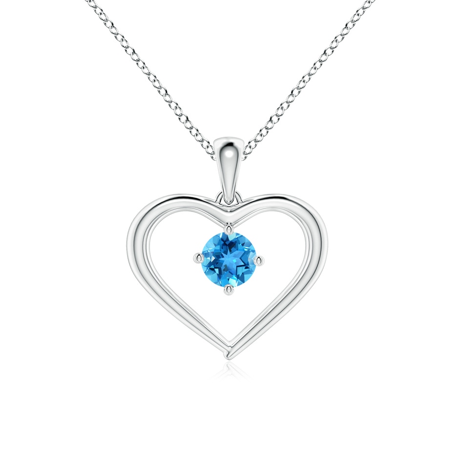 4mm AAA Solitaire Round Swiss Blue Topaz Open Heart Pendant in White Gold 