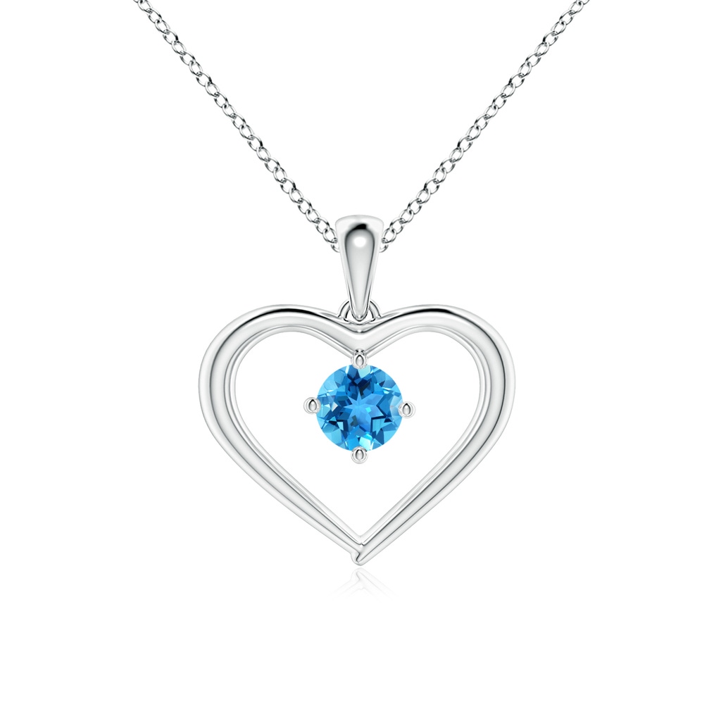 4mm AAA Solitaire Round Swiss Blue Topaz Open Heart Pendant in White Gold
