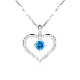 4mm AAAA Solitaire Round Swiss Blue Topaz Open Heart Pendant in P950 Platinum