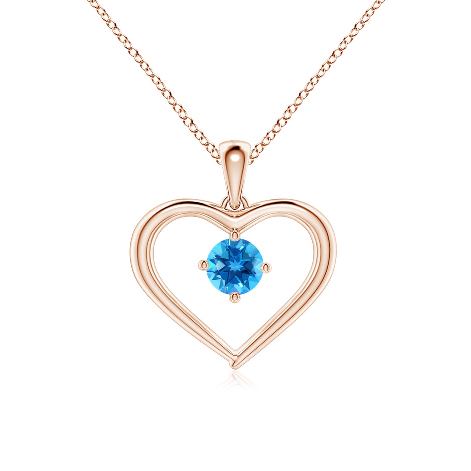 4mm AAAA Solitaire Round Swiss Blue Topaz Open Heart Pendant in Rose Gold 