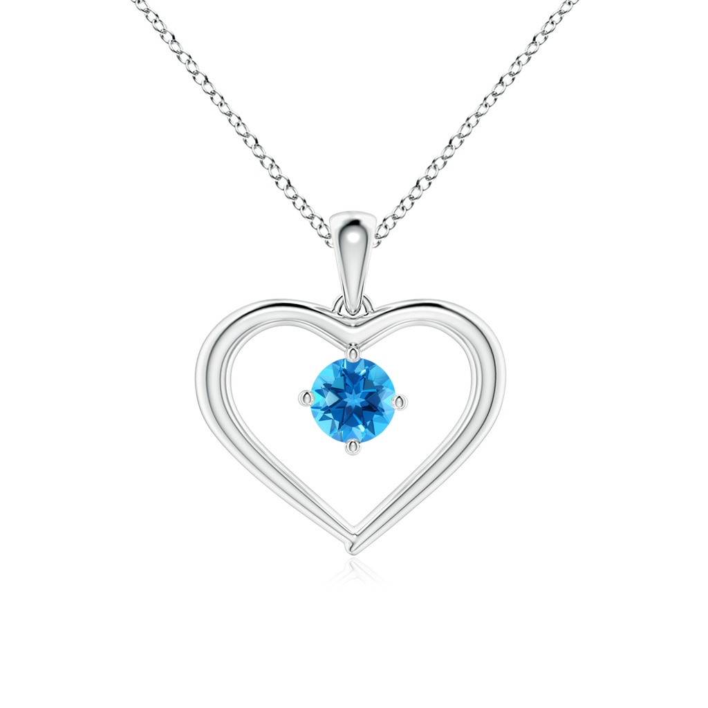 4mm AAAA Solitaire Round Swiss Blue Topaz Open Heart Pendant in White Gold