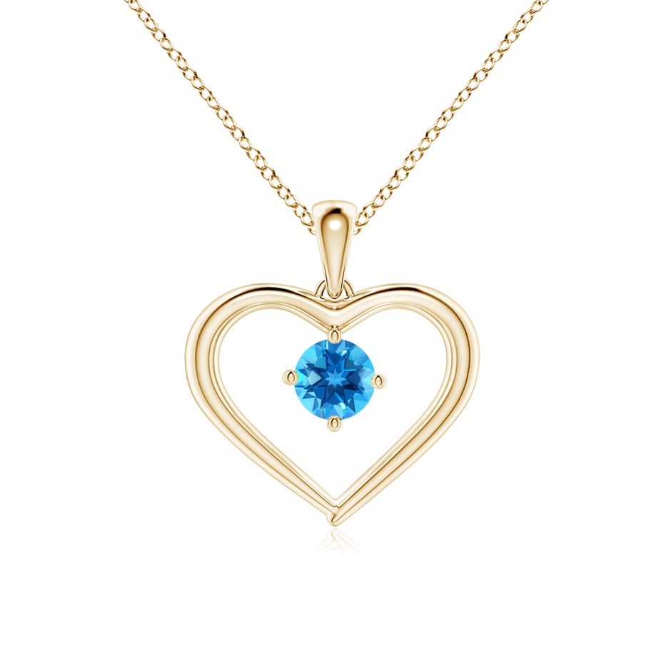 4mm AAAA Solitaire Round Swiss Blue Topaz Open Heart Pendant in Yellow Gold 