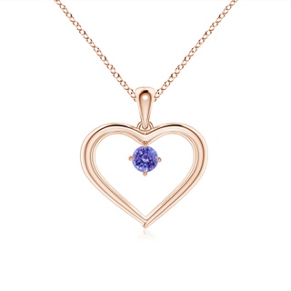 3mm AAA Solitaire Round Tanzanite Open Heart Pendant in Rose Gold