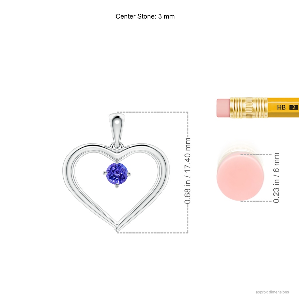 3mm AAAA Solitaire Round Tanzanite Open Heart Pendant in White Gold Ruler