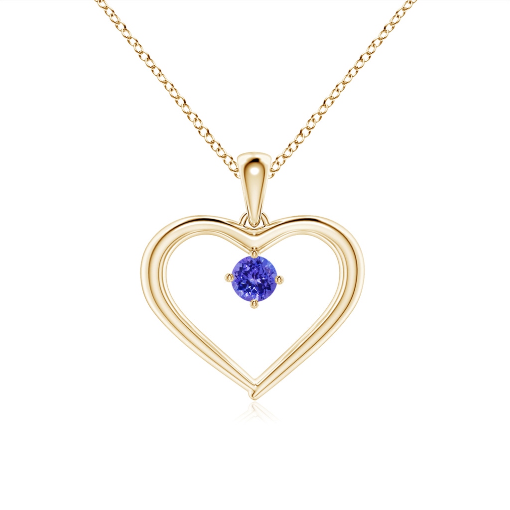 3mm AAAA Solitaire Round Tanzanite Open Heart Pendant in Yellow Gold
