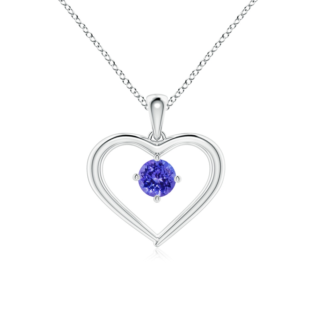 4mm AAAA Solitaire Round Tanzanite Open Heart Pendant in P950 Platinum