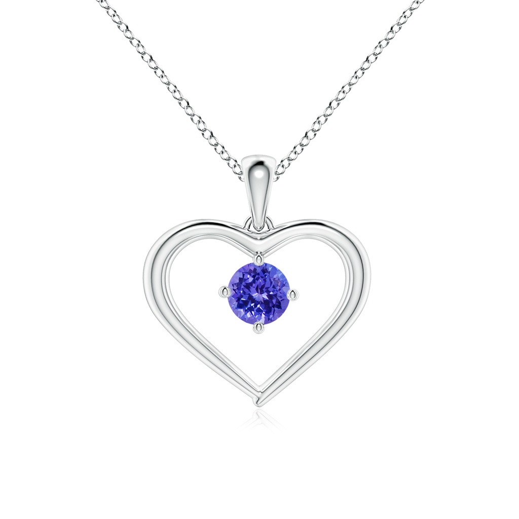 4mm AAAA Solitaire Round Tanzanite Open Heart Pendant in White Gold