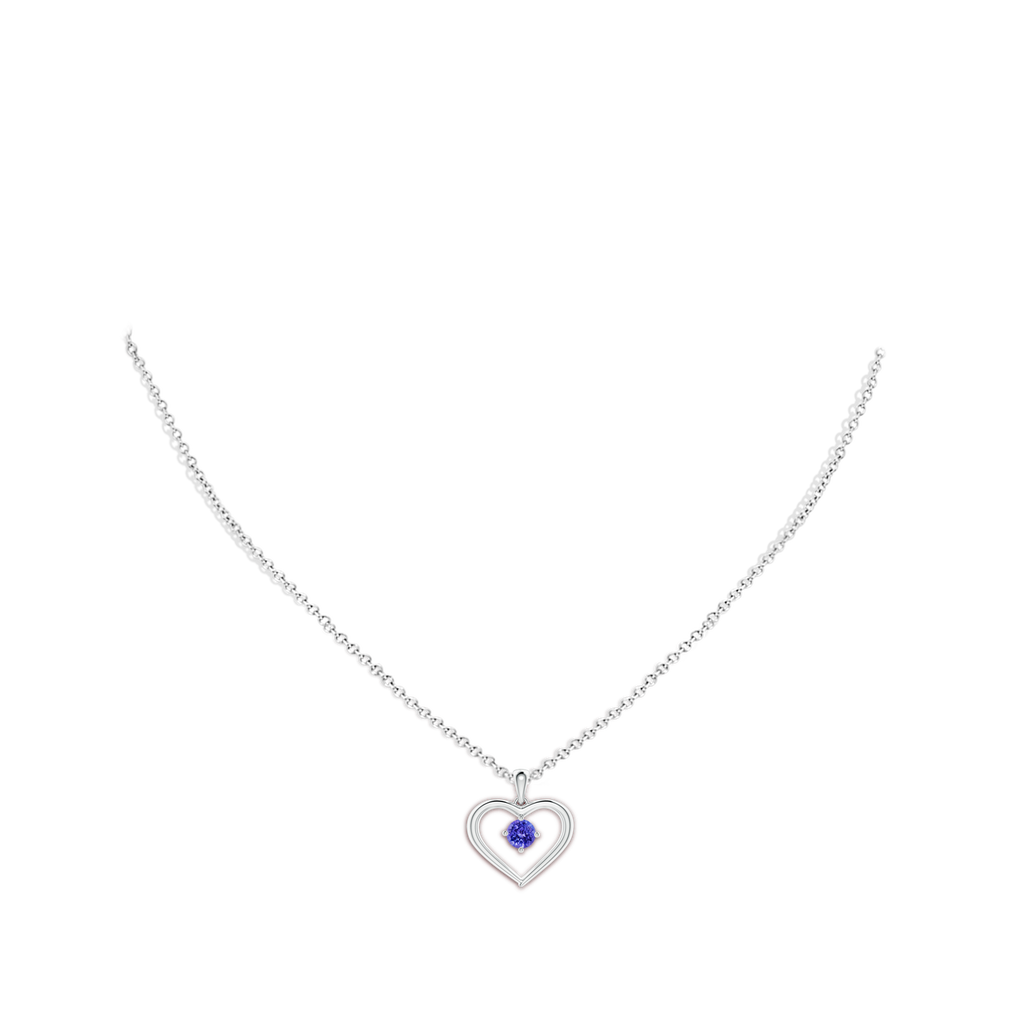 4mm AAAA Solitaire Round Tanzanite Open Heart Pendant in White Gold Body-Neck