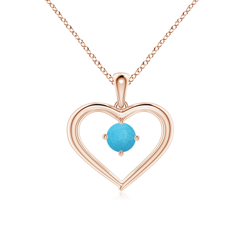 4mm A Solitaire Round Turquoise Open Heart Pendant in Rose Gold 