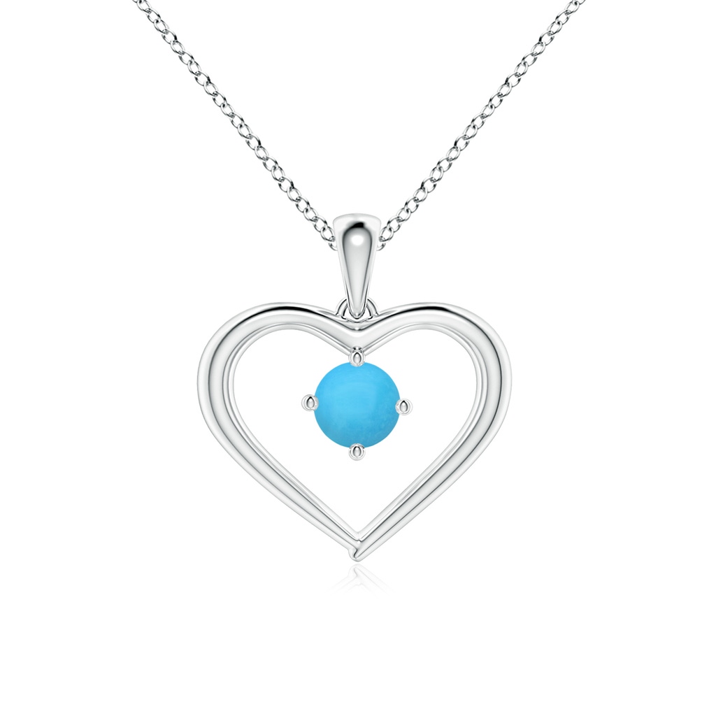 4mm AAA Solitaire Round Turquoise Open Heart Pendant in White Gold