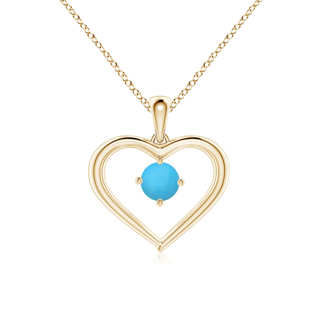 4mm AAA Solitaire Round Turquoise Open Heart Pendant in Yellow Gold