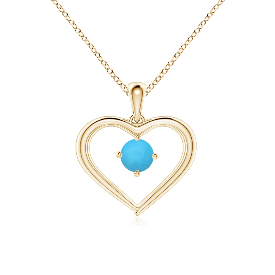 4mm AAA Solitaire Round Turquoise Open Heart Pendant in Yellow Gold 