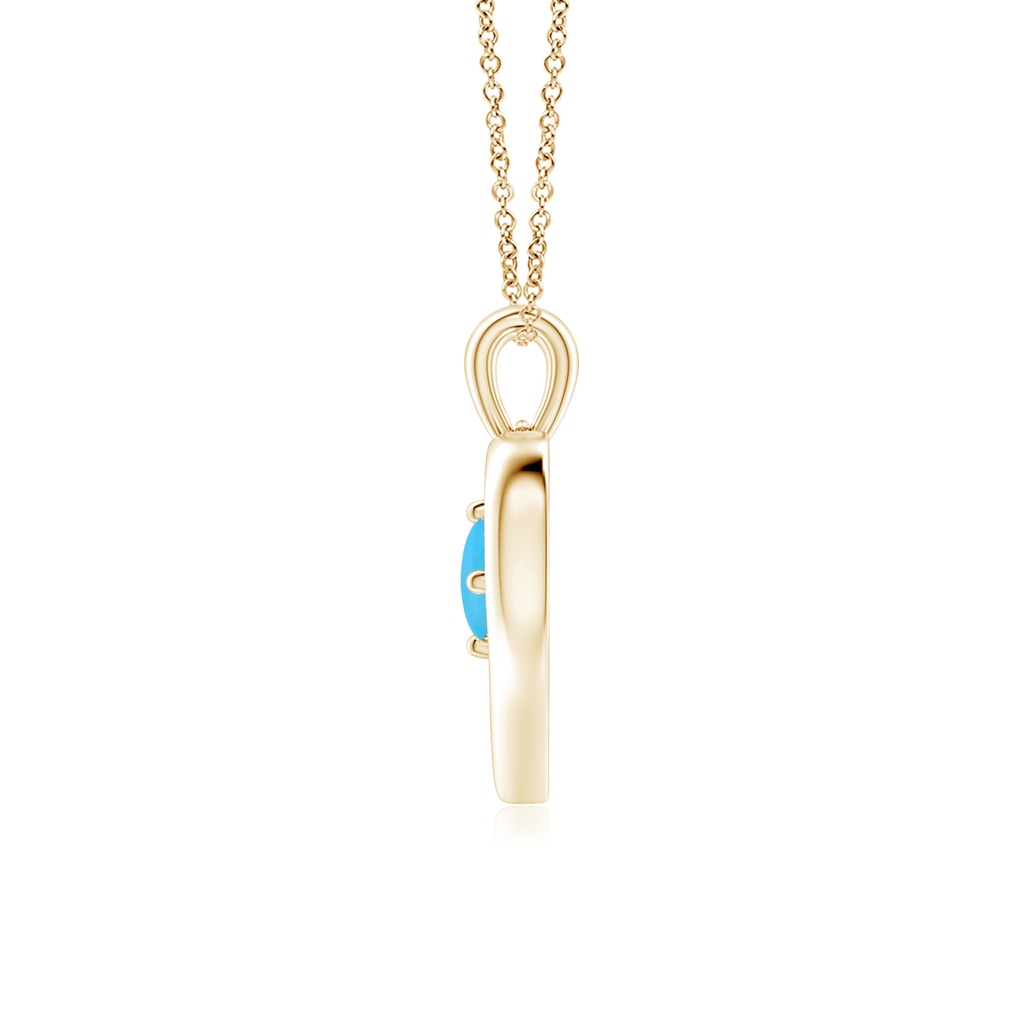 4mm AAA Solitaire Round Turquoise Open Heart Pendant in Yellow Gold - side_1
