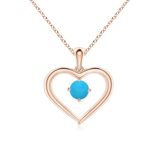 4mm AAAA Solitaire Round Turquoise Open Heart Pendant in Rose Gold