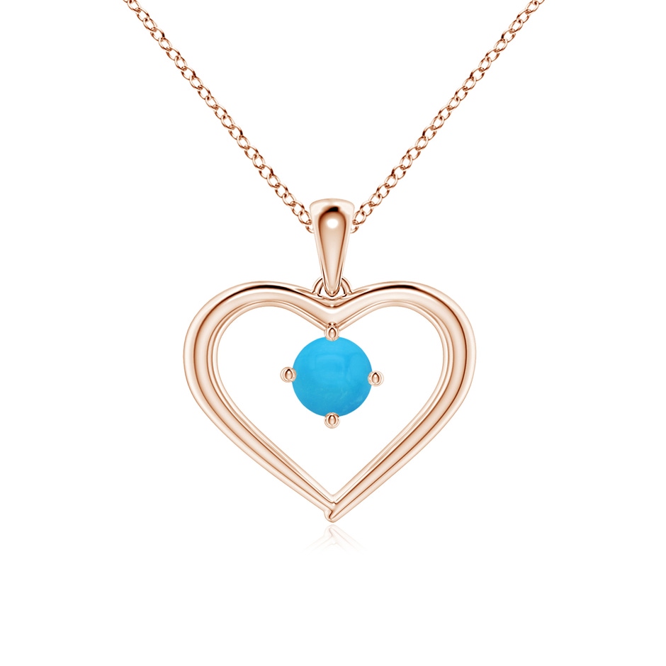 4mm AAAA Solitaire Round Turquoise Open Heart Pendant in Rose Gold 