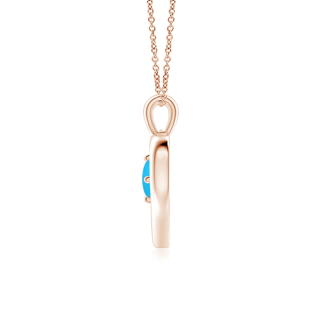4mm AAAA Solitaire Round Turquoise Open Heart Pendant in Rose Gold - side_1