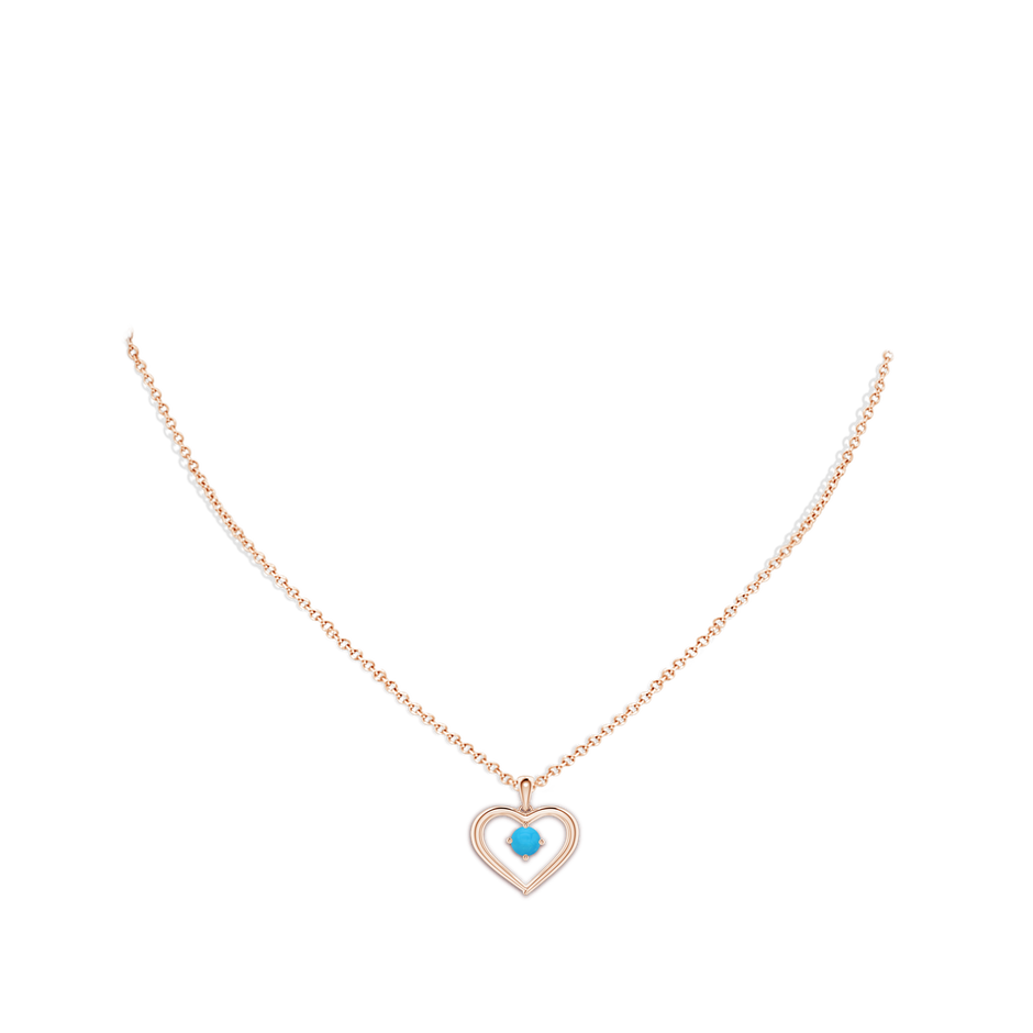 4mm AAAA Solitaire Round Turquoise Open Heart Pendant in Rose Gold body-neck