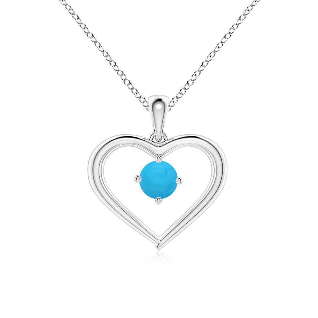 4mm AAAA Solitaire Round Turquoise Open Heart Pendant in White Gold