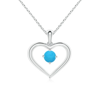 4mm AAAA Solitaire Round Turquoise Open Heart Pendant in White Gold