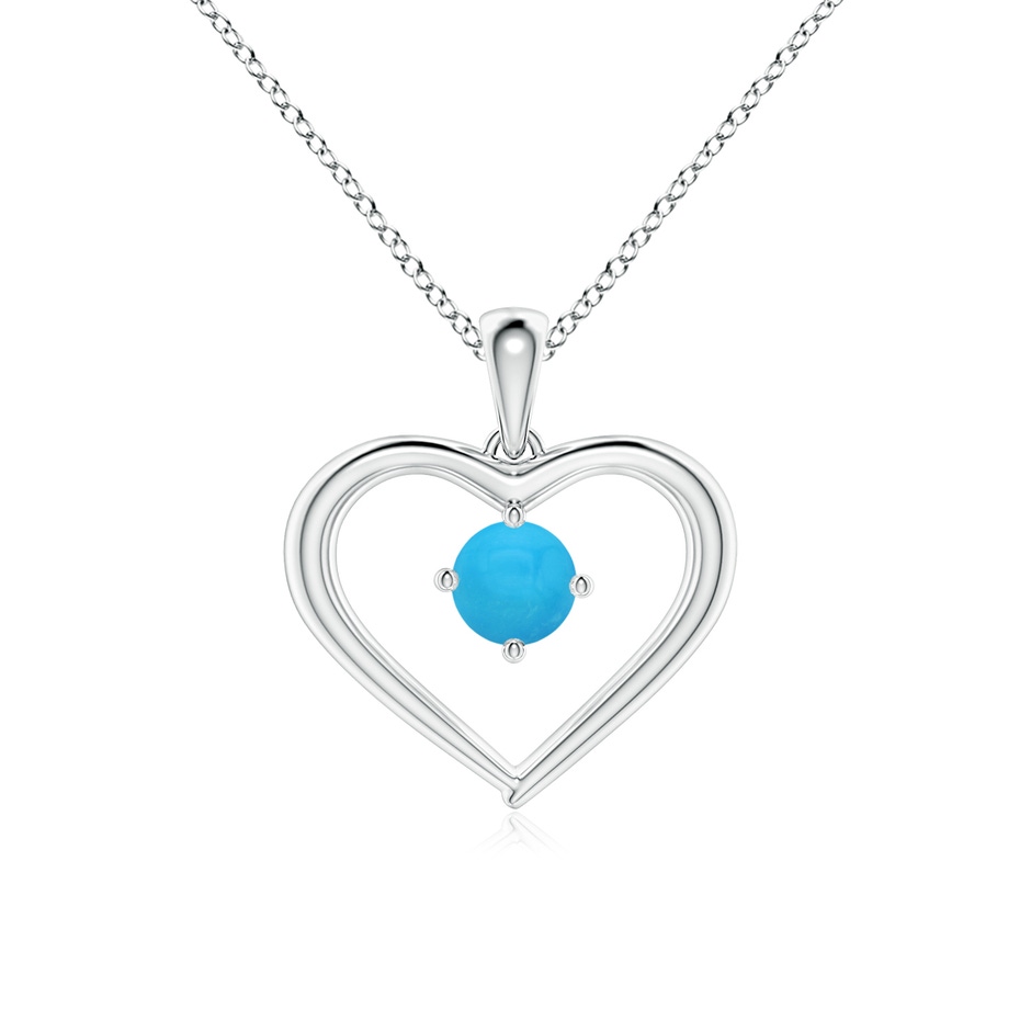 4mm AAAA Solitaire Round Turquoise Open Heart Pendant in White Gold 