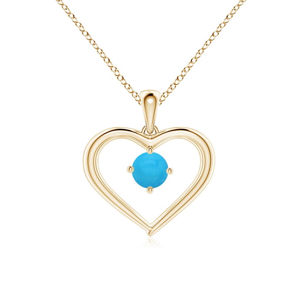 4mm AAAA Solitaire Round Turquoise Open Heart Pendant in Yellow Gold