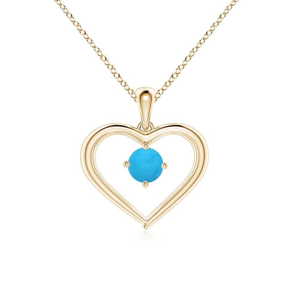 4mm AAAA Solitaire Round Turquoise Open Heart Pendant in Yellow Gold 
