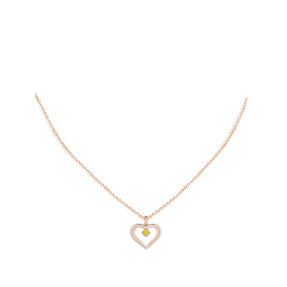 3mm A Solitaire Round Yellow Sapphire Open Heart Pendant in Rose Gold body-neck