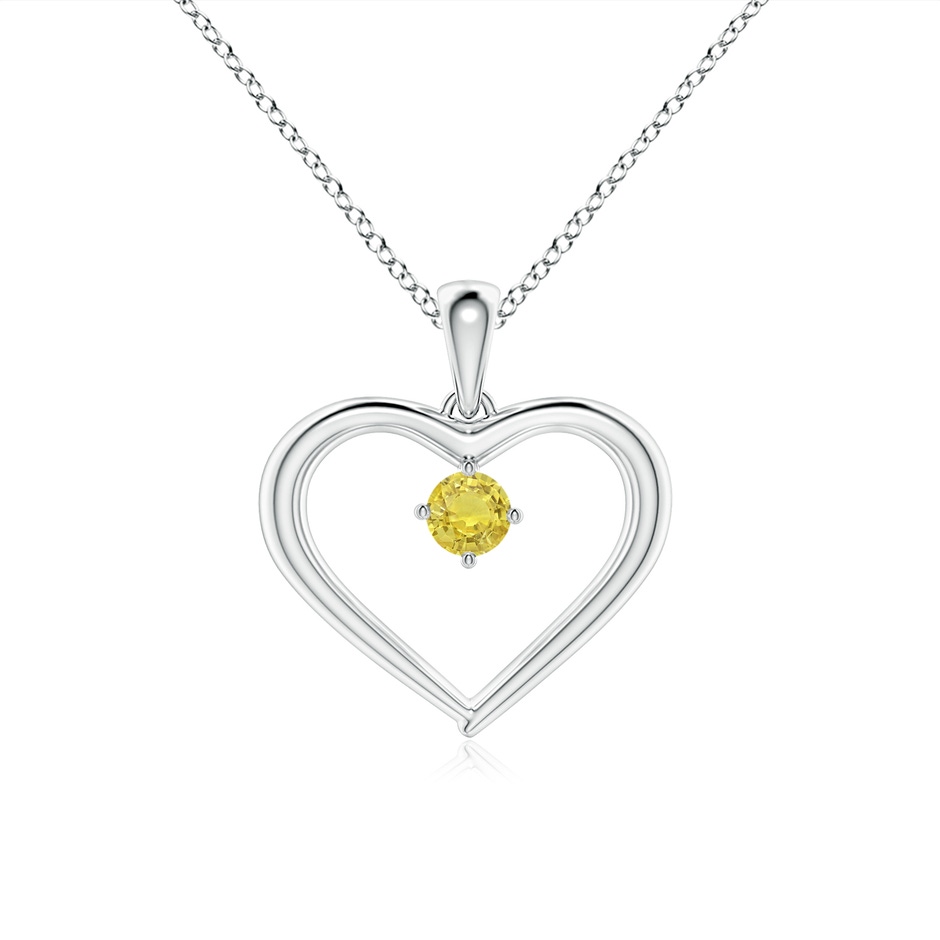 3mm AA Solitaire Round Yellow Sapphire Open Heart Pendant in White Gold 
