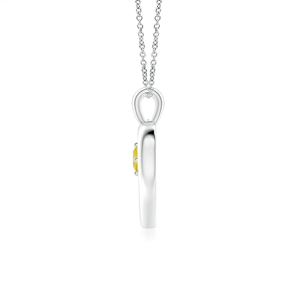3mm AA Solitaire Round Yellow Sapphire Open Heart Pendant in White Gold side-1