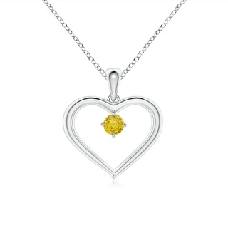 3mm AAA Solitaire Round Yellow Sapphire Open Heart Pendant in 9K White Gold