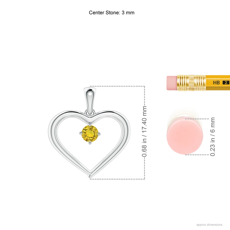 3mm AAAA Solitaire Round Yellow Sapphire Open Heart Pendant in P950 Platinum ruler