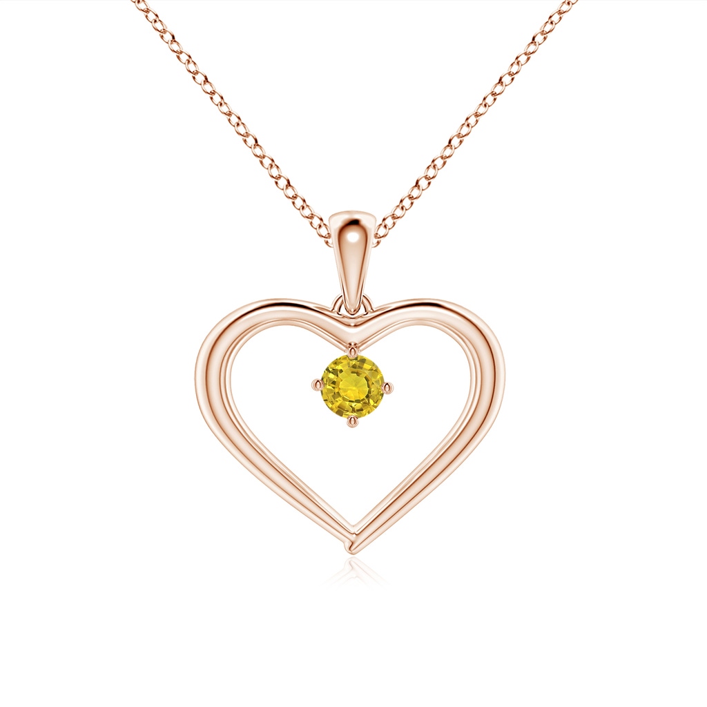 3mm AAAA Solitaire Round Yellow Sapphire Open Heart Pendant in Rose Gold