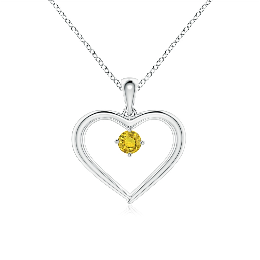 3mm AAAA Solitaire Round Yellow Sapphire Open Heart Pendant in White Gold