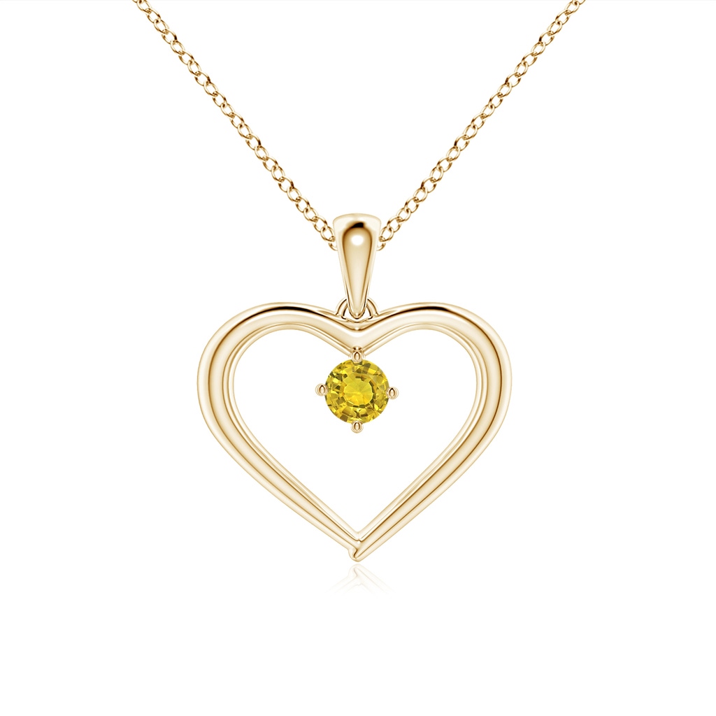 3mm AAAA Solitaire Round Yellow Sapphire Open Heart Pendant in Yellow Gold