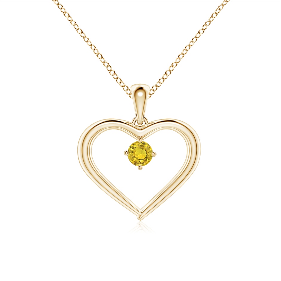 3mm AAAA Solitaire Round Yellow Sapphire Open Heart Pendant in Yellow Gold 