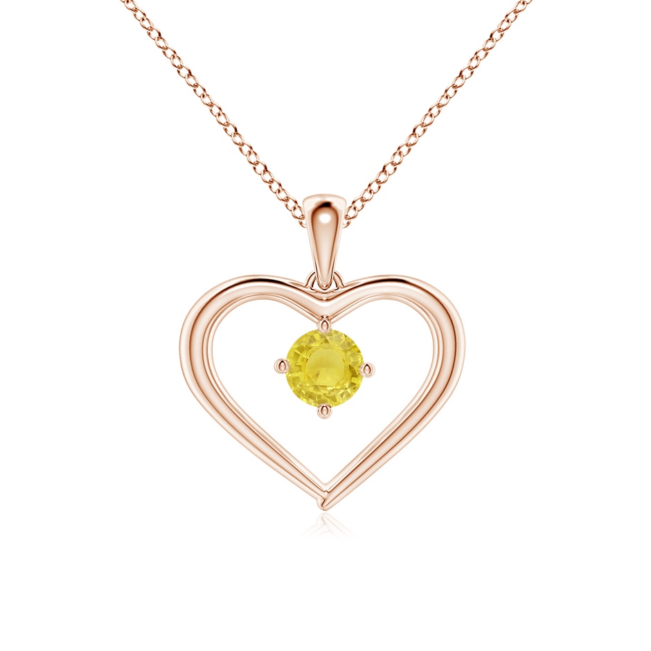 4mm A Solitaire Round Yellow Sapphire Open Heart Pendant in Rose Gold 