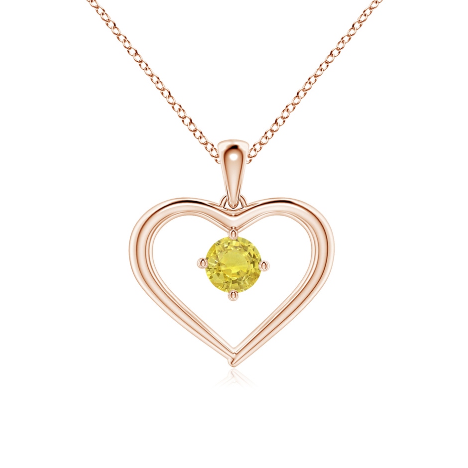 4mm AA Solitaire Round Yellow Sapphire Open Heart Pendant in Rose Gold 
