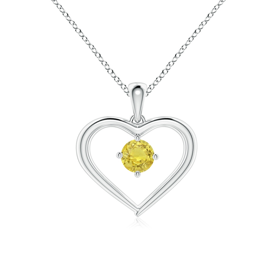 4mm AA Solitaire Round Yellow Sapphire Open Heart Pendant in White Gold 