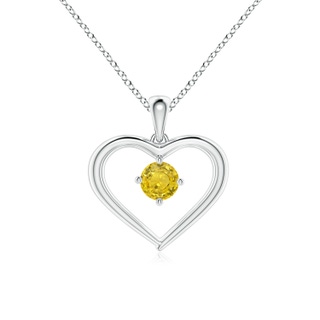 4mm AAA Solitaire Round Yellow Sapphire Open Heart Pendant in White Gold