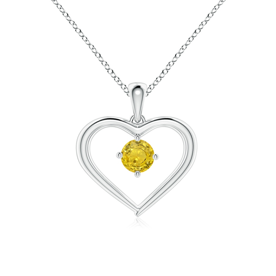 4mm AAA Solitaire Round Yellow Sapphire Open Heart Pendant in White Gold 