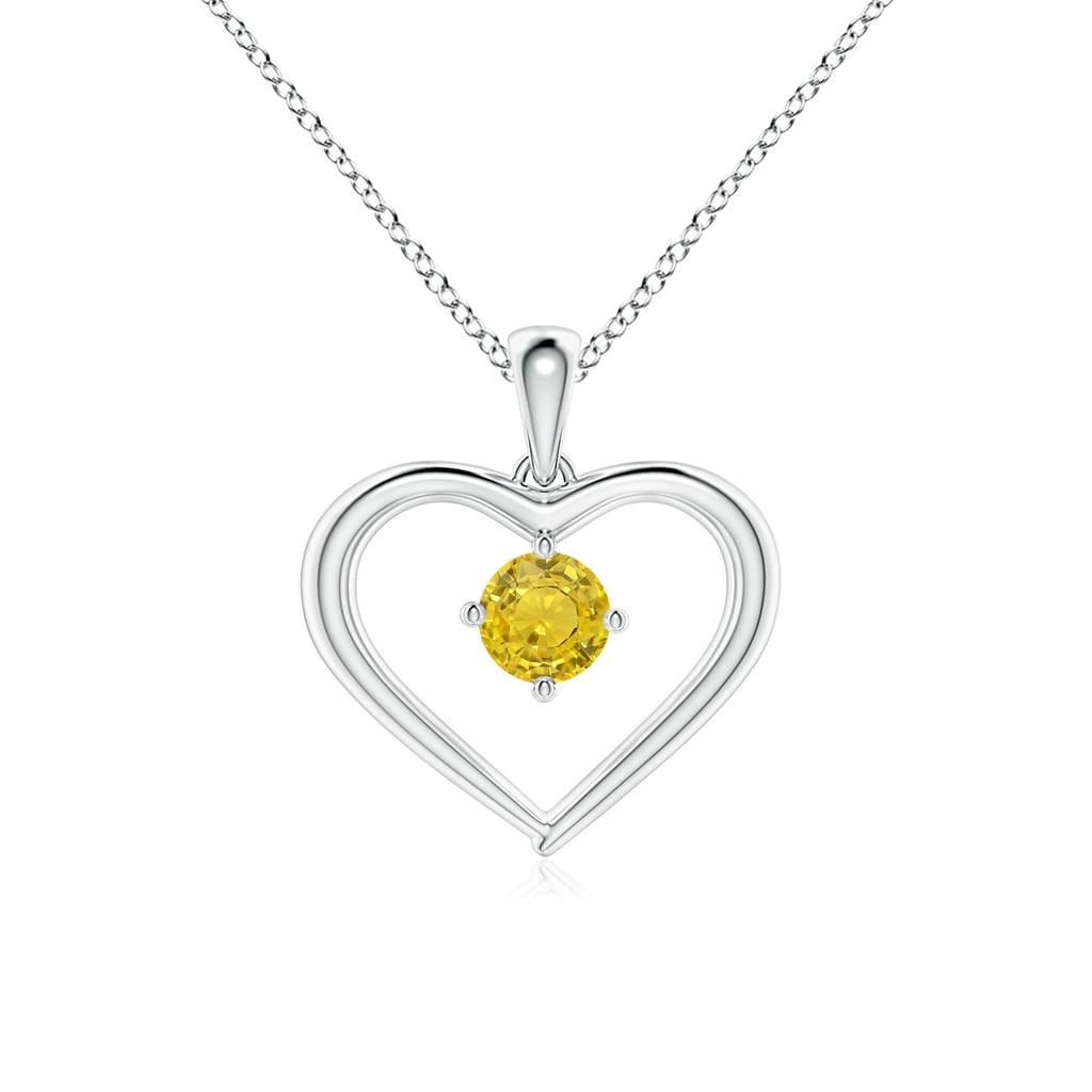4mm AAA Solitaire Round Yellow Sapphire Open Heart Pendant in White Gold