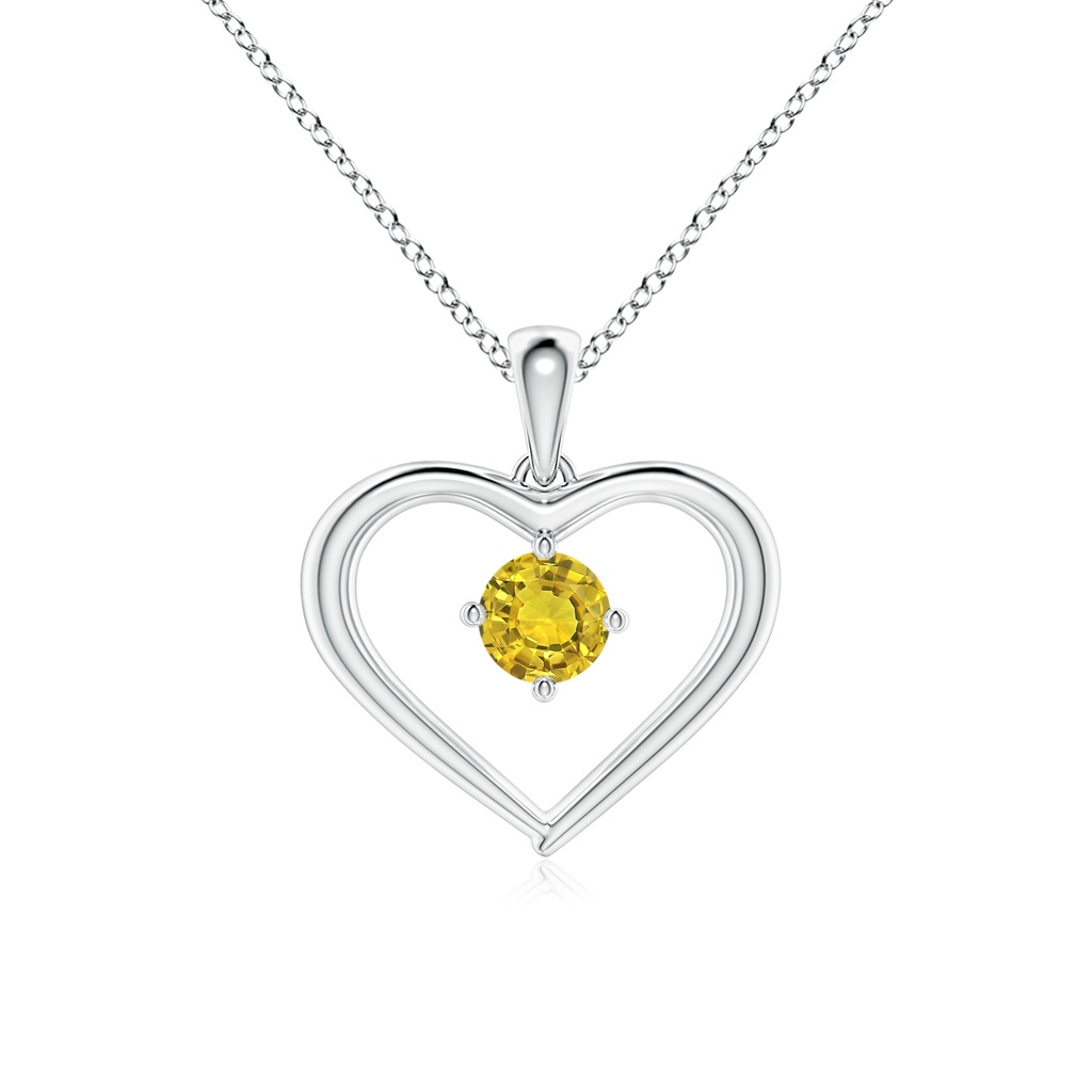 4mm AAAA Solitaire Round Yellow Sapphire Open Heart Pendant in P950 Platinum