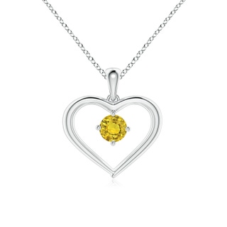 4mm AAAA Solitaire Round Yellow Sapphire Open Heart Pendant in P950 Platinum