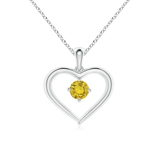 4mm AAAA Solitaire Round Yellow Sapphire Open Heart Pendant in White Gold