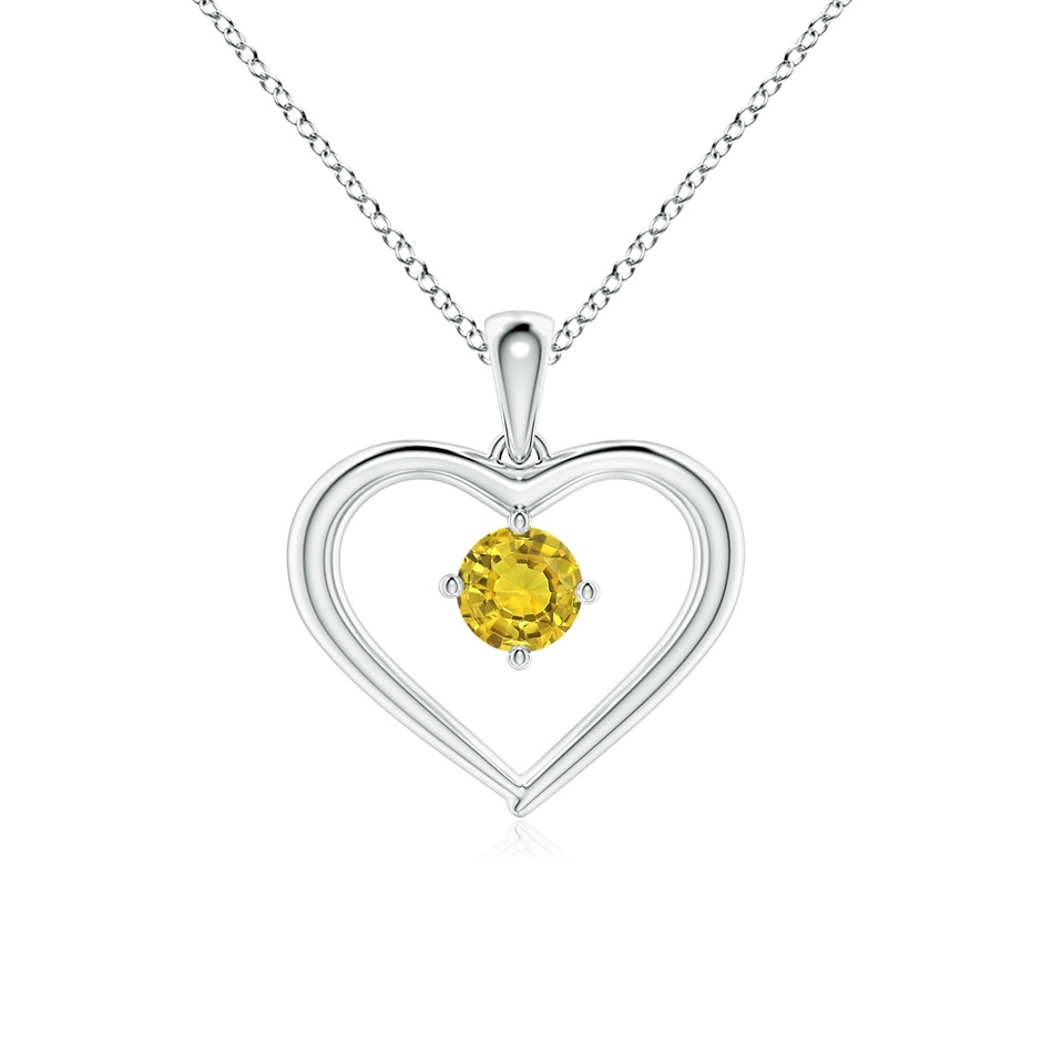 4mm AAAA Solitaire Round Yellow Sapphire Open Heart Pendant in White Gold 