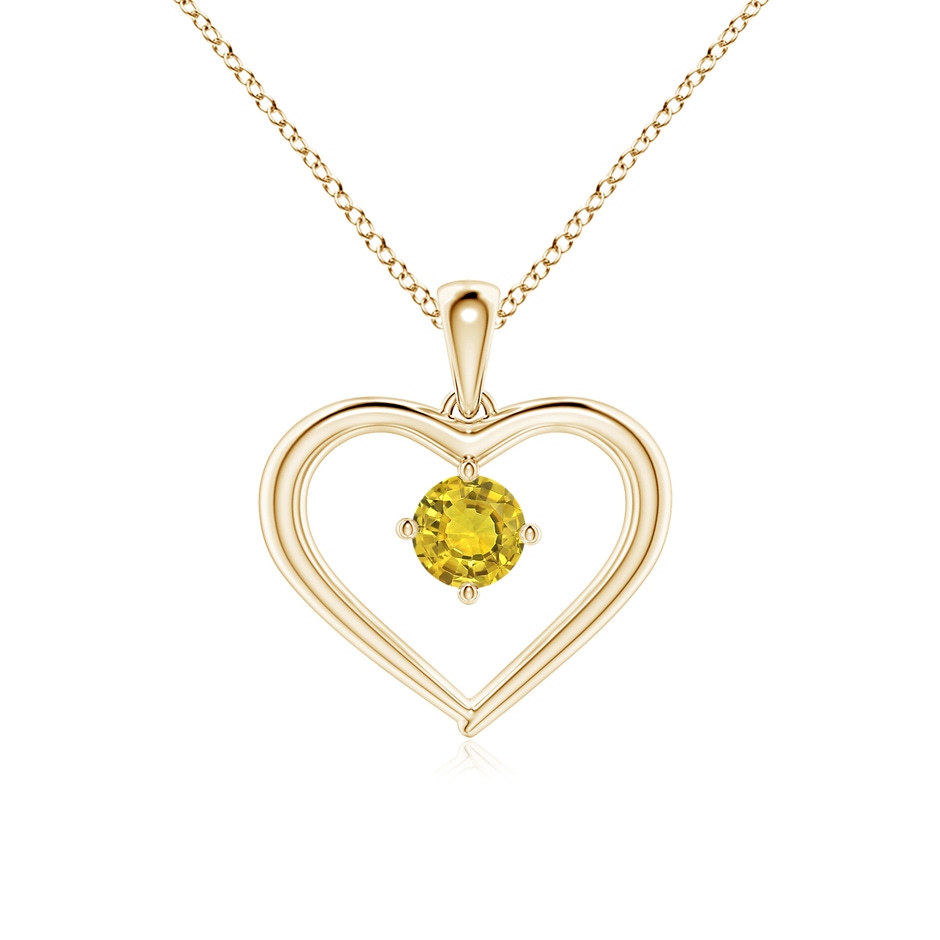 4mm AAAA Solitaire Round Yellow Sapphire Open Heart Pendant in Yellow Gold 