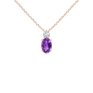 6x4mm AAA Oval Amethyst Solitaire Pendant with Diamond in Rose Gold